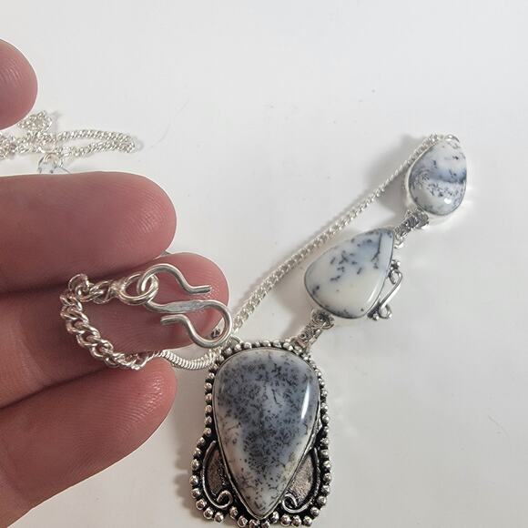 Sterling Silver Necklace with Dendritic Agate Unique Artisan Handcrafted Jewelry - Picture 4 of 10